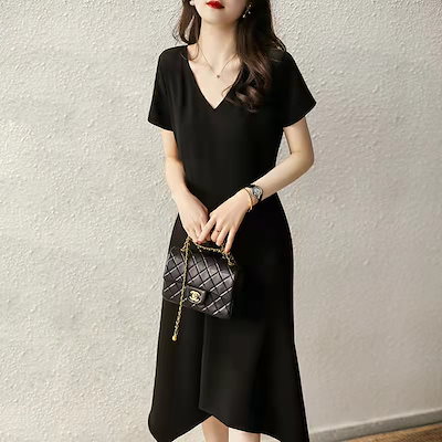Sale ワンピース ドレス 韓国ファッションワンピースレディースきれいめマキシワンピース半袖ワンピース黒vネック不 Www Sjemenarna Net