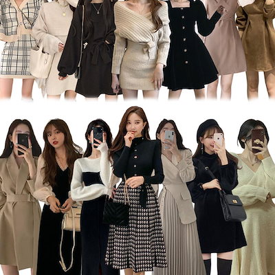 Qoo10 韓国ファッション ニット ワンピース チ レディース服