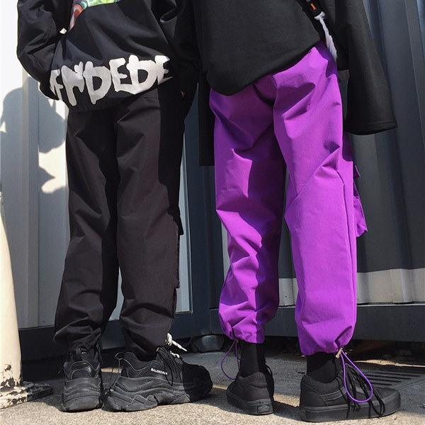 Qoo10 韓国ファッション ピープス女子 ジョガーパンツ カーゴパンツ ストリート 紫と黒2色 スニーカーと相性抜群 韓国ファッション ユニセックス メンズ レディース
