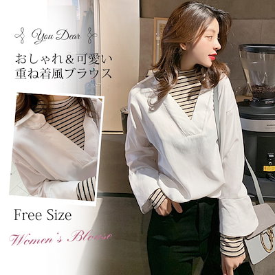 Qoo10 韓国ファッション レイヤード風シャツ レ レディース服