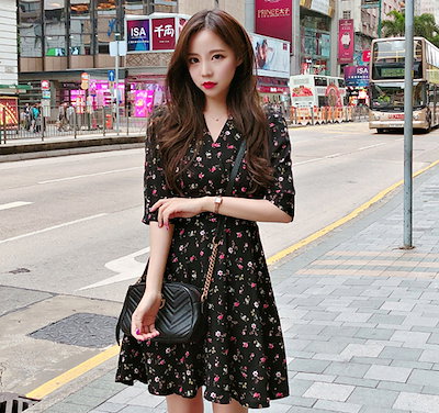Qoo10 韓国ファッション ワンピース 花柄 レデ レディース服