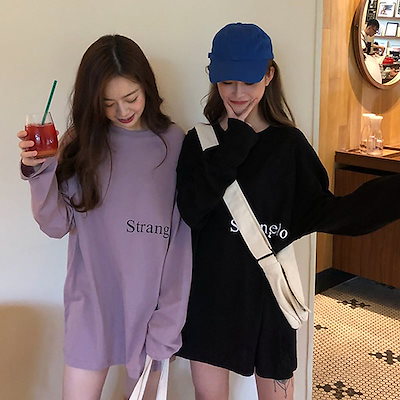 Qoo10 韓国 ファッション ルーズ ロゴ ロング レディース服