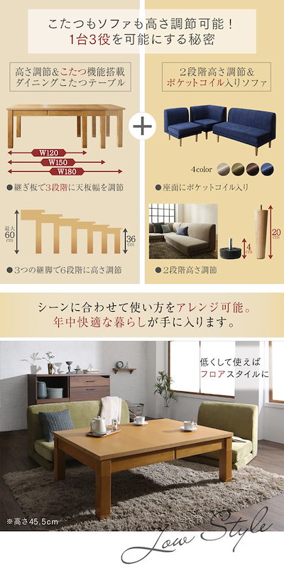 35 割引 お求めやすく価格改定 高さ調節可能3段階伸長式大型こたつソファダイニングシリーズエッシャーダイニングソファ単品コーナータイプソファ色 モスグリーン ソファ 椅子 家具 インテリア Coyoterungolf Com