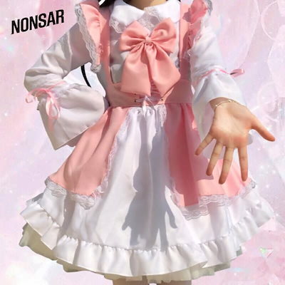即納/在庫有り メイド衣装ロリータドレス女性用ピンクと白のエプロンドレス日本のかわいいパーティー甘い 和服・コスチューム
