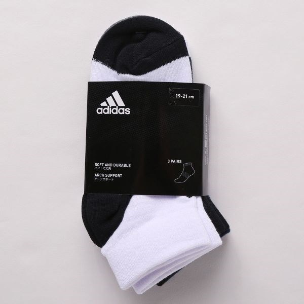 Qoo10 10off アディダス Adidas Kids ショート丈 ソックス 靴下 3足組 キッズ ジュニア 男の子 女の子 19 21cm 21 23cm 1kaftg40