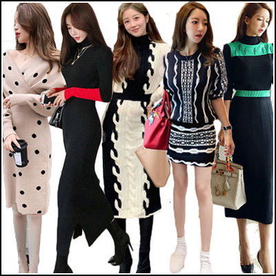 Qoo10 2枚送料無料 高品質ニットワンピース レディース服