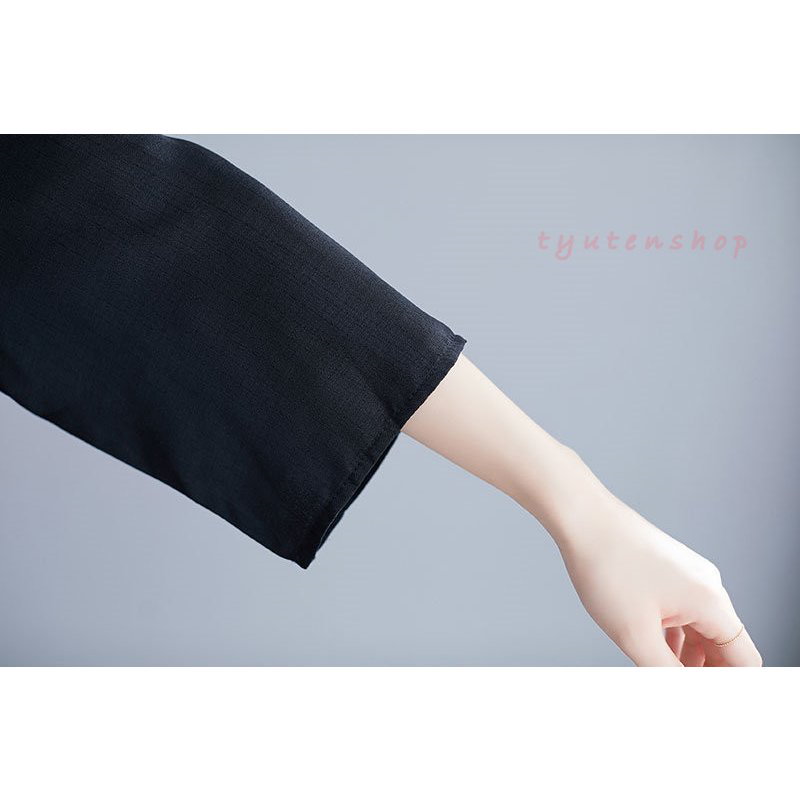 2点セットアップ レディース 黒 シャツ パンツ ゆったり ガウチョパンツ 7分袖シャツ カジュアル ロングパンツ オシャレ 体型カバー 夏服 同窓会 通勤 無地 Sale 78 Off