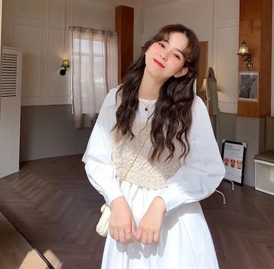 Qoo10 2点セット かぎ針編みビスチェ付きワンピ レディース服