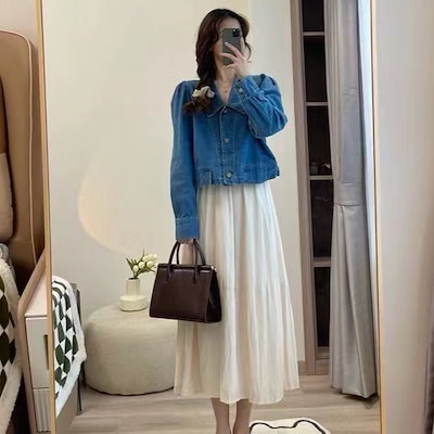 Qoo10 2点セット デニムジャケット スカート レディース服