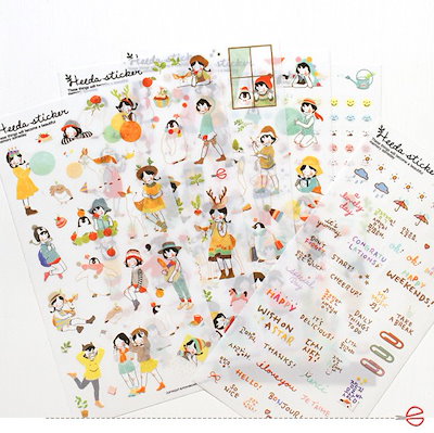Qoo10 2種 6枚 女の子 かわいい 韓国シール 文具