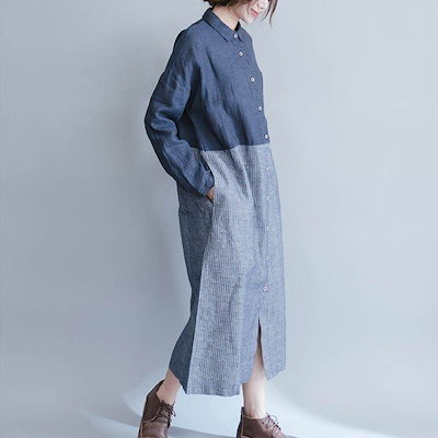 Qoo10 19新作ロングワンピースシャツワンピ レディース服