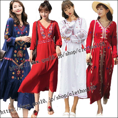 Qoo10 19春新金タイの白い綿の刺繍のラッパ レディース服