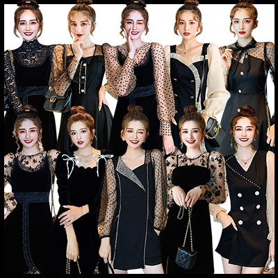 Qoo10 新作追加ワンピース高品質fashions ワンピースセクシーワンピースドレス韓国ファッションパーティードレス黒の経典ワンピース 2点セット結婚式