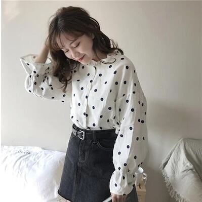 Qoo10 2colorドット柄シャツ ブラウス ホ レディース服 Qoo10 2colorドット柄シャツ ブラウス ホ レディース服