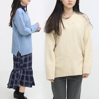 Qoo10 Annaki 韓国vネックソフトサイドト レディース服