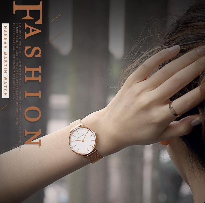 大流行中！ Hannah Martin レディース 腕時計 おしゃれ クラシック シンプル 女性 時計 ビジネス クォーツ ローズゴールド+ピンク