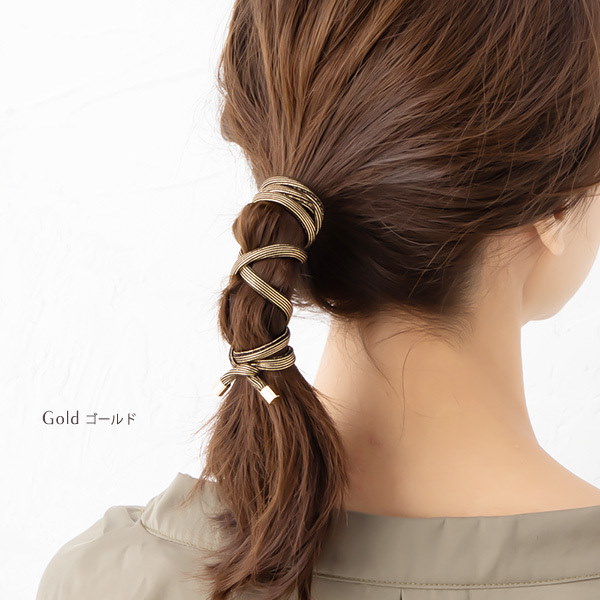 Qoo10 ワイヤーポニー ヘアワイヤー ヘアポニー ヘアアクセサリー 細 紐 まとめ髪 ダークカラー ゴールド シルバー シンプル ストライプ ヘアアレンジ 大人っぽい 巻きつけ レディース 女性