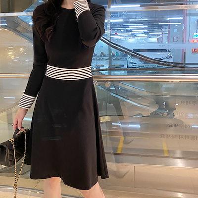 Qoo10 Monicaroom ボーダーポイントaラインワンピース 韓国 レディース服