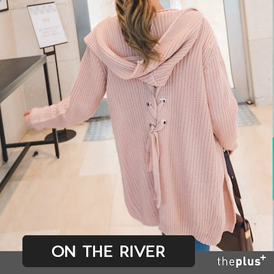 Qoo10 Ontheriver 後のリボンが可愛いニットフード付きカーデ レディース服