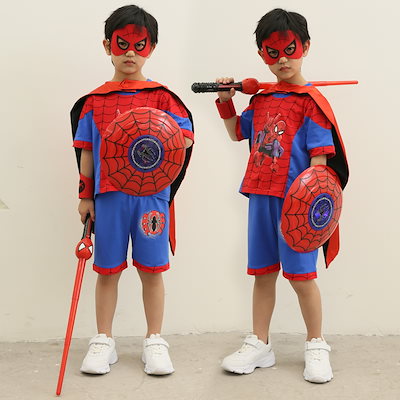 人気特価 PARKERスパイダーマンコスプレ衣装+リストバンド+盾+剣+マント(子供による使用) コレクション
