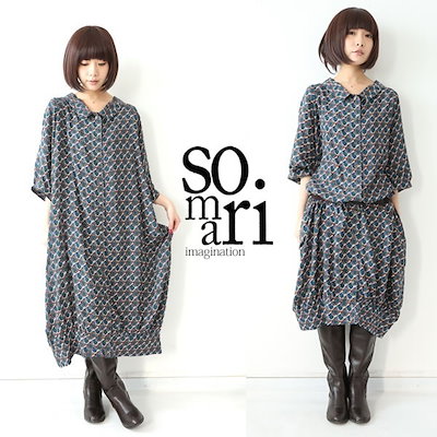 Qoo10 Somariニュアンス柄コクーンワンピ レディース服