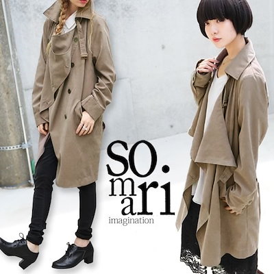 Qoo10 Somari変形ドレープトレンチコート レディース服