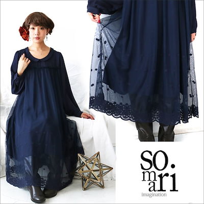 Qoo10 Somari異素材チュールレースワンピー レディース服