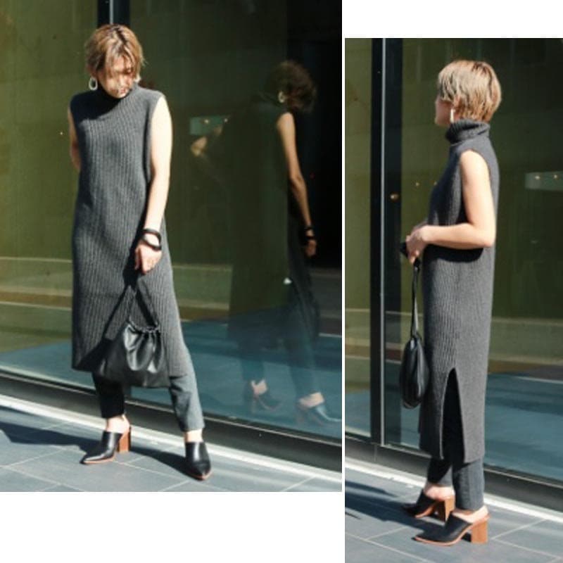 Qoo10 Todayful トゥデイフル Pencil Knit Dress ニットワンピース 18秋冬 ロングワンピ タートルネック ノースリーブ