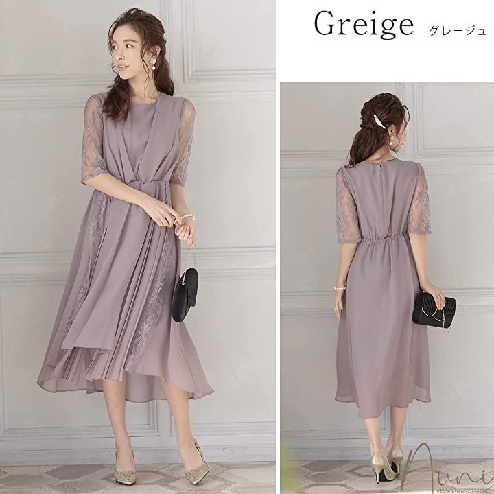 パーティ ワンピース ドレス レディース レース 刺繍 五分袖 GRG( グレージュ / 104, M) パーティ ワンピース ドレス レディース レース 刺繍 五分袖 GRG( グレージュ / 104, M)