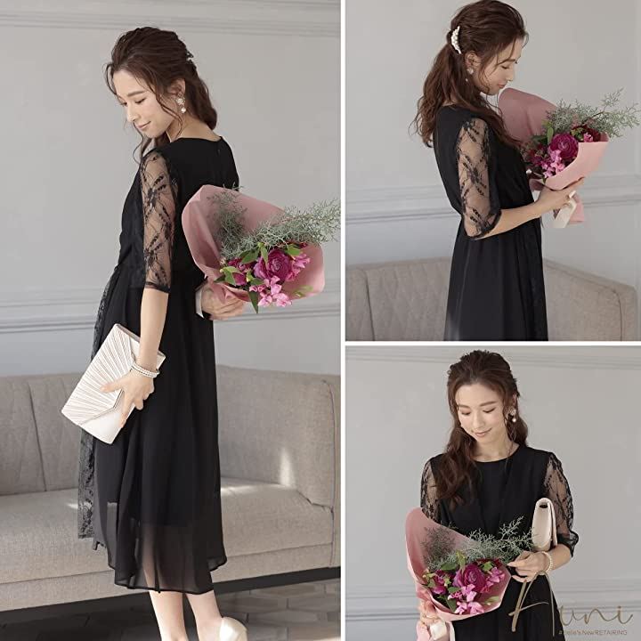 パーティ ワンピース ドレス レディース レース 刺繍 五分袖 GRG( グレージュ / 104, M) パーティ ワンピース ドレス レディース レース 刺繍 五分袖 GRG( グレージュ / 104, M)