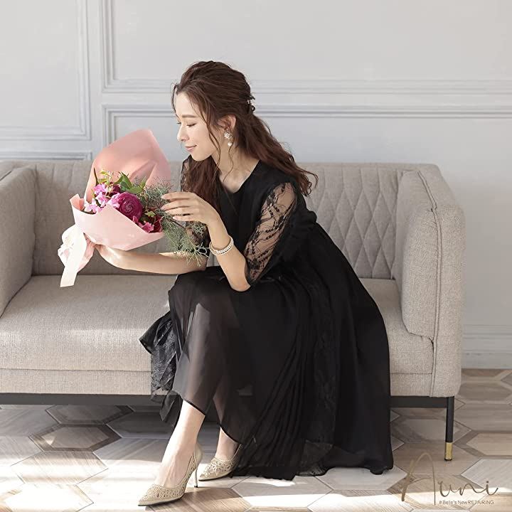 パーティ ワンピース ドレス レディース レース 刺繍 五分袖 GRG( グレージュ / 104, M) パーティ ワンピース ドレス レディース レース 刺繍 五分袖 GRG( グレージュ / 104, M)