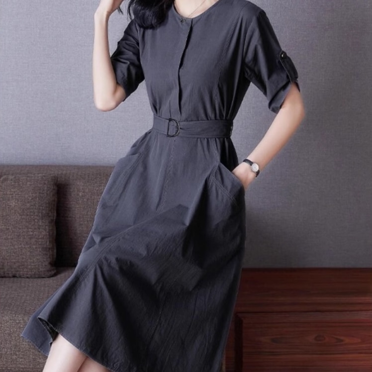 レディース ワンピース ロングスカート ミモレ 半袖 ラウンドネック 襟なし Aライン ベルト ウエストマーク ポケット ハイウエスト 薄手 ベルト付き かわいい 大人可愛い きれいめ シンプル レディース ワンピース ロングスカート ミモレ 半袖 ラウンドネック 襟なし Aライン ベルト ウエストマーク ポケット ハイウエスト 薄手 ベルト付き かわいい 大人可愛い きれいめ シンプル