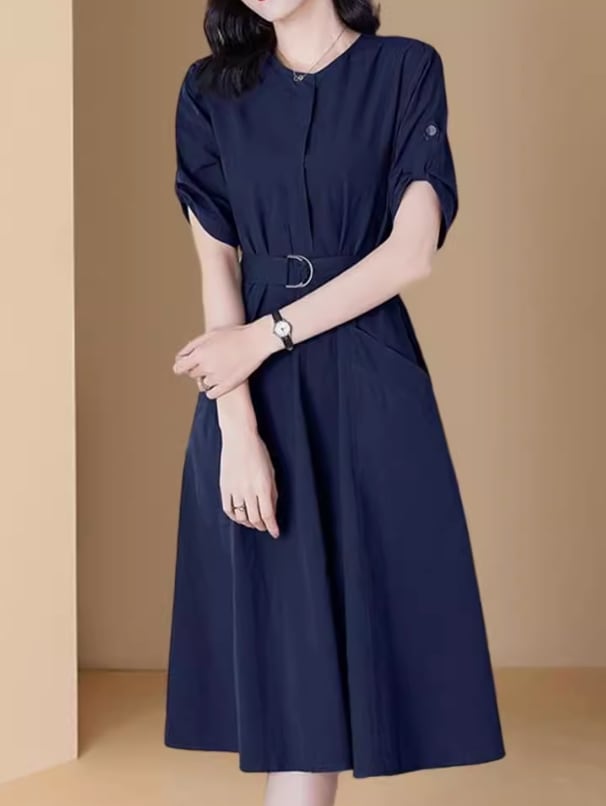 レディース ワンピース ロングスカート ミモレ 半袖 ラウンドネック 襟なし Aライン ベルト ウエストマーク ポケット ハイウエスト 薄手 ベルト付き かわいい 大人可愛い きれいめ シンプル レディース ワンピース ロングスカート ミモレ 半袖 ラウンドネック 襟なし Aライン ベルト ウエストマーク ポケット ハイウエスト 薄手 ベルト付き かわいい 大人可愛い きれいめ シンプル