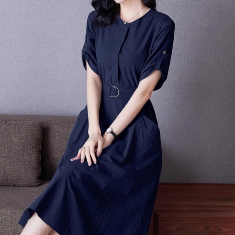 レディース ワンピース ロングスカート ミモレ 半袖 ラウンドネック 襟なし Aライン ベルト ウエストマーク ポケット ハイウエスト 薄手 ベルト付き かわいい 大人可愛い きれいめ シンプル レディース ワンピース ロングスカート ミモレ 半袖 ラウンドネック 襟なし Aライン ベルト ウエストマーク ポケット ハイウエスト 薄手 ベルト付き かわいい 大人可愛い きれいめ シンプル
