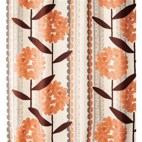 レトロ調 遮光カーテン 幅100cm丈200cm ピンク 1枚入 遮光2級 タッセル付き 形状記憶加工 花柄 ケイランサス