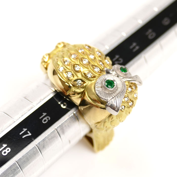 梶光夫 K18YG イエローゴールド Pt900プラチナ ダイヤ エメラルド リング・指輪 ダイヤモンド0.19ct エメラルド0.07ct 14号 14.3g レディース 中古 美品