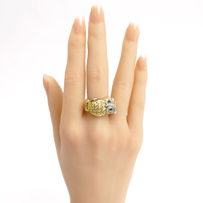 梶光夫 K18YG イエローゴールド Pt900プラチナ ダイヤ エメラルド リング・指輪 ダイヤモンド0.19ct エメラルド0.07ct 14号 14.3g レディース 中古 美品