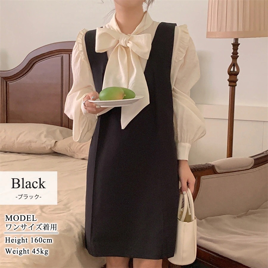 ブラウスボウタイワンピースセットアップレディース春春春冬春おしゃれかわいいきれいめパフスリーブ長袖白黒トップスシャツジャンパースカートミニ2点セット透け感フリルぽわ ブラウスボウタイワンピースセットアップレディース春春春冬春おしゃれかわいいきれいめパフスリーブ長袖白黒トップスシャツジャンパースカートミニ2点セット透け感フリルぽわ