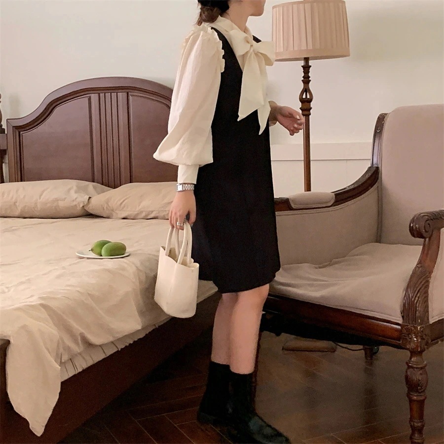 ブラウスボウタイワンピースセットアップレディース春春春冬春おしゃれかわいいきれいめパフスリーブ長袖白黒トップスシャツジャンパースカートミニ2点セット透け感フリルぽわ ブラウスボウタイワンピースセットアップレディース春春春冬春おしゃれかわいいきれいめパフスリーブ長袖白黒トップスシャツジャンパースカートミニ2点セット透け感フリルぽわ