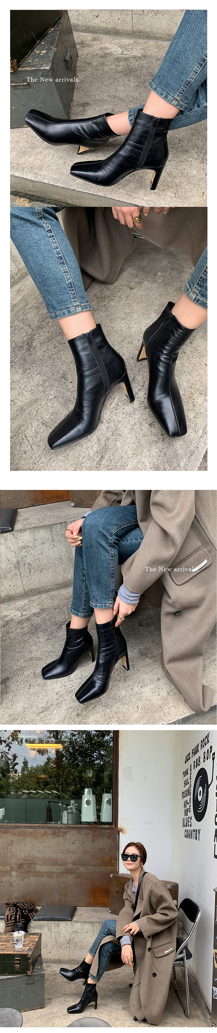 [3日内に発送]ブーツ レディース ショート スクエアトゥ ブーツ ストレッチブーツ 本革 プレートヒール サイドジップ 3タイプ ショートブーツ 牛革 ハーフブーツ 8.0cmヒール ハイヒール セ