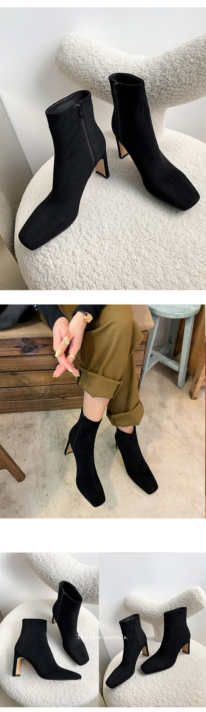 [3日内に発送]ブーツ レディース ショート スクエアトゥ ブーツ ストレッチブーツ 本革 プレートヒール サイドジップ 3タイプ ショートブーツ 牛革 ハーフブーツ 8.0cmヒール ハイヒール セ