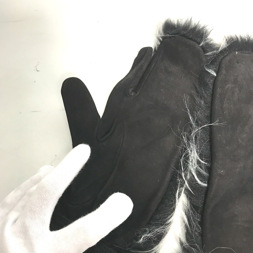 手袋 ファー CC ココマーク ミトン グローブ スエード ブラック