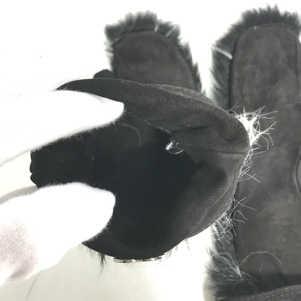 手袋 ファー CC ココマーク ミトン グローブ スエード ブラック