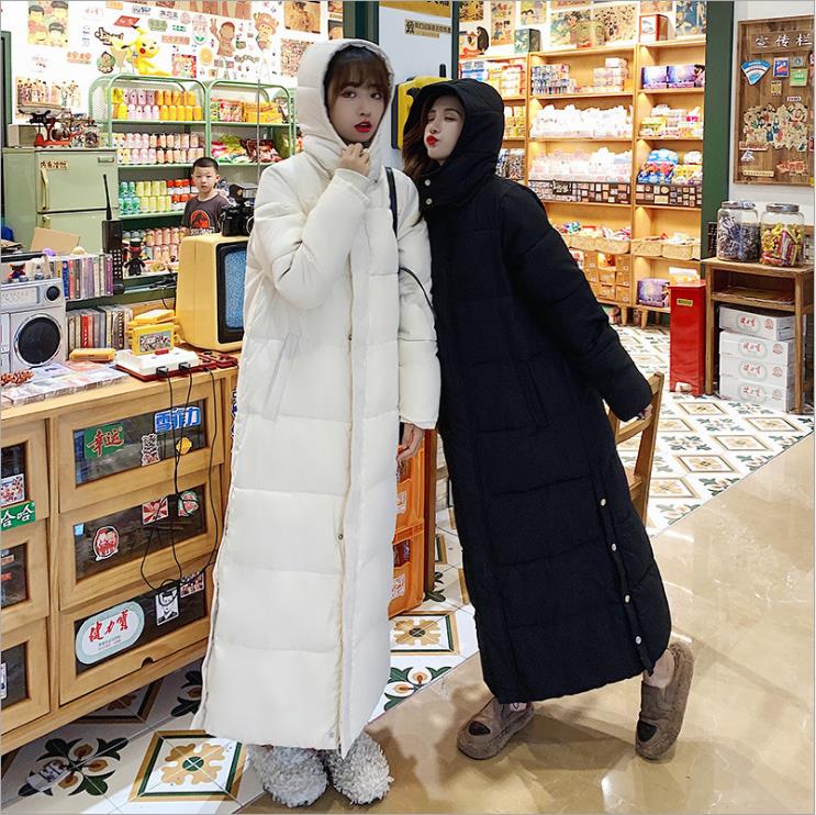 【即納】トップス 無地 フード付き 綿入れ ダウン綿コート 中綿コート 中綿ロングダウンコート