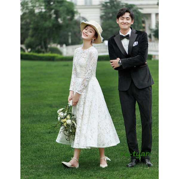 Qoo10] パーティードレス白 長袖花嫁ウェディング