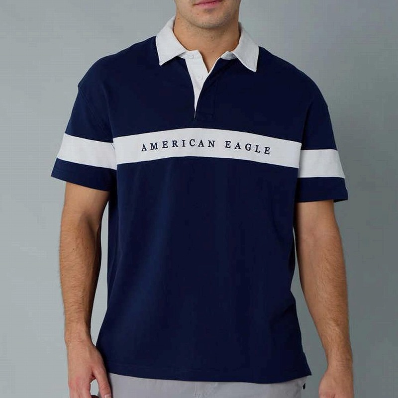 メンズ スタンダードフィット 半袖 ラグビー ポロシャツ ネイビー メンズ スタンダードフィット 半袖 ラグビー ポロシャツ ネイビー