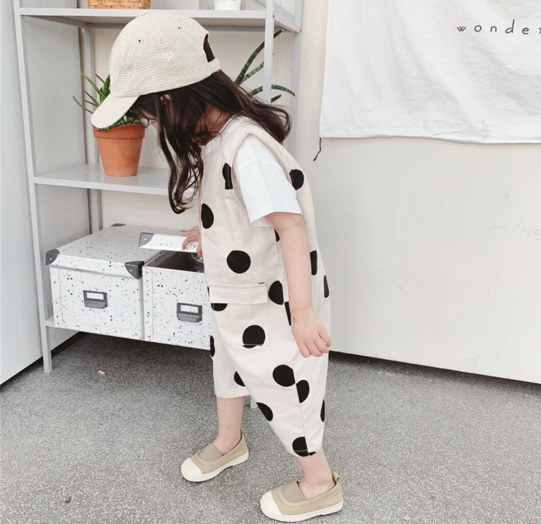 オーバーオール 水玉オーバーオール カバーオール 韓国子供服 繋ぎ 子供服 ドット柄 女子 男子 キッズ ベビー サロペット オールインワン パンツ 80cm 90cm 100cm 110cm 120