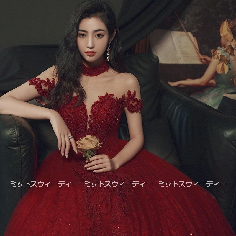 パーティードレス ロングドレス カラードレス 赤 レッド フォーマルドレス 結婚式 二次会 Aライン