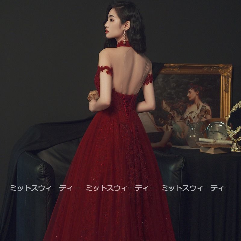 パーティードレス ロングドレス カラードレス 赤 レッド フォーマルドレス 結婚式 二次会 Aライン