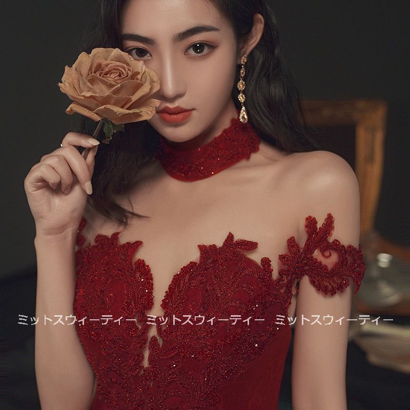 パーティードレス ロングドレス カラードレス 赤 レッド フォーマルドレス 結婚式 二次会 Aライン